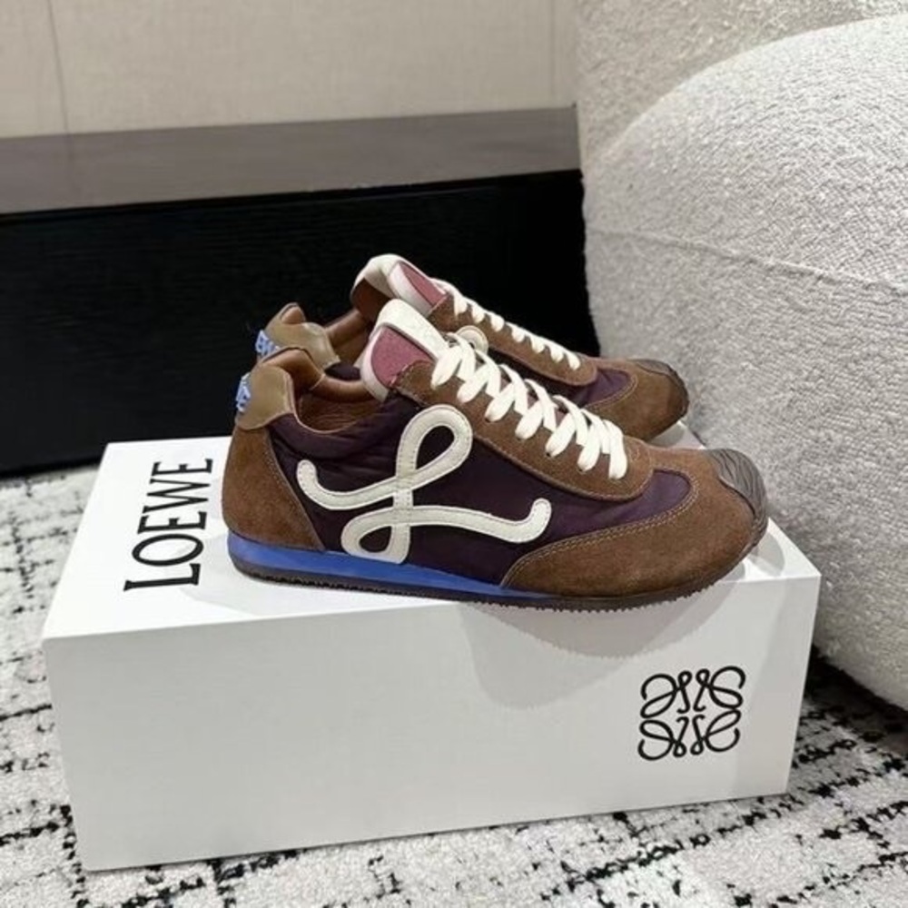 Loewe Brown & Purple Suede Runner Sneakers with Cream Logo